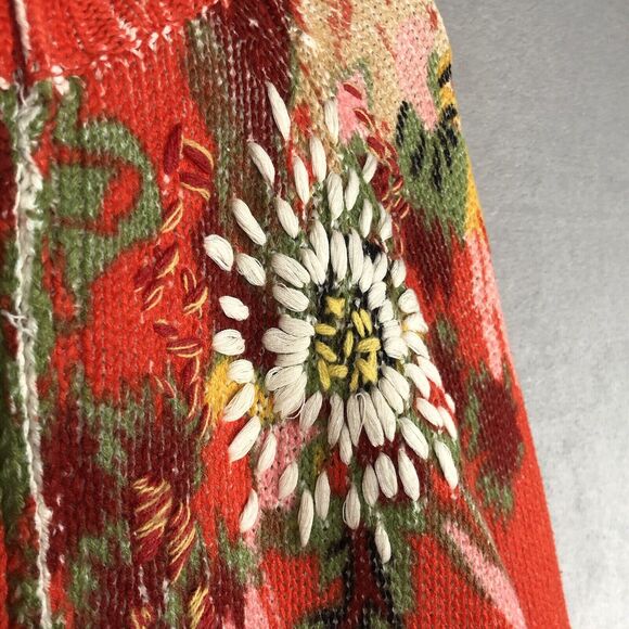 COLDWATER CREEK Embroidered Full Zip Sweater Sz M Orange Printed Floral Cotton - Picture 12 of 13